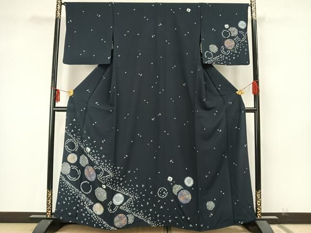 平和屋着物▽訪問着 単衣 絞り 草花丸文 金彩 正絹 逸品 AAAZ9589fy