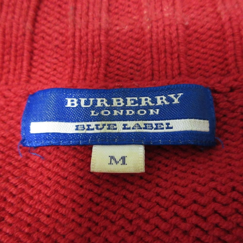 BURBERRY BLUE LABEL バーバリーブルーレーベル blueロゴ ラグランスリーブ ジップアップ ニット カーディガン M レッド レディース 古着 中古 BURBERRY BLUE LABEL バーバリーブルーレーベル blueロゴ