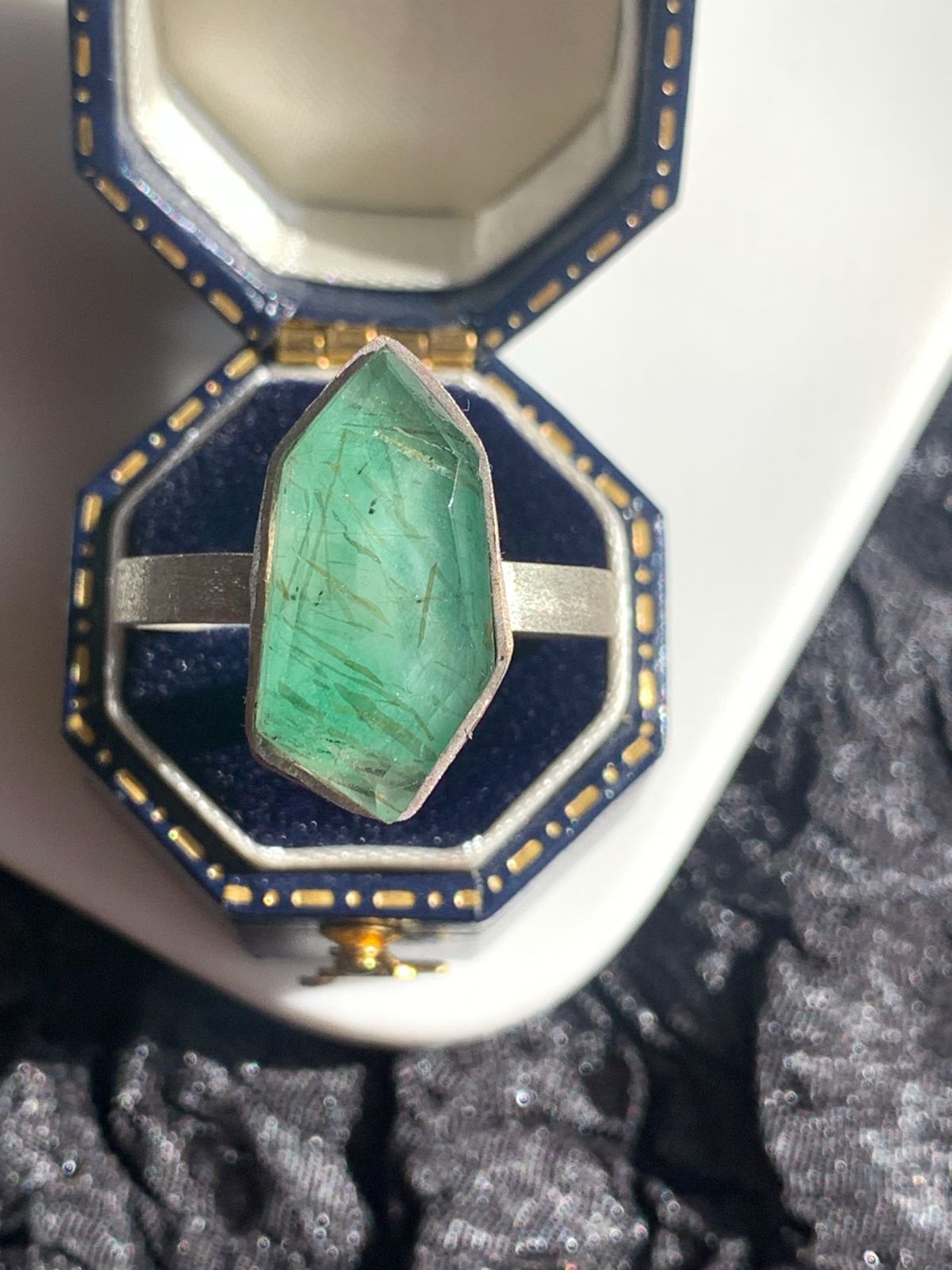 エメラルド×ルチルクォーツ ダブレットストーンリング SV925シルバー