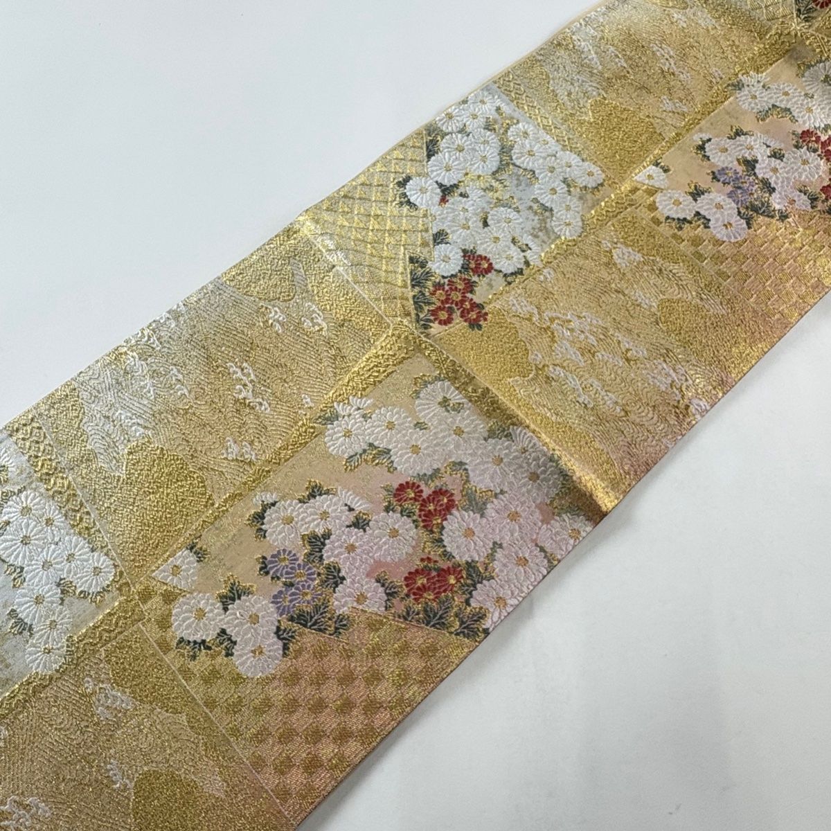 501my36◇桜 波 流水 シック 金糸 銀糸 六通 袋帯◇美品