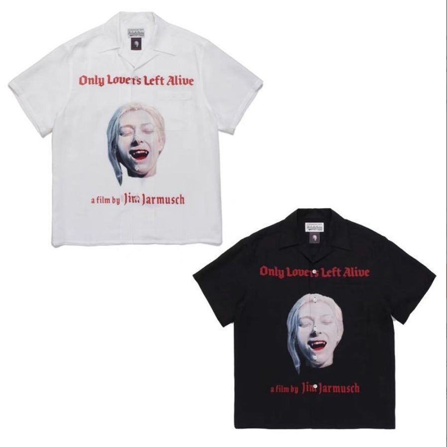 極美品 WACKO MARIA 21ss jim jarmusch ハワイアンシャツ 半袖シャツ 2色：Black/White/ a3110