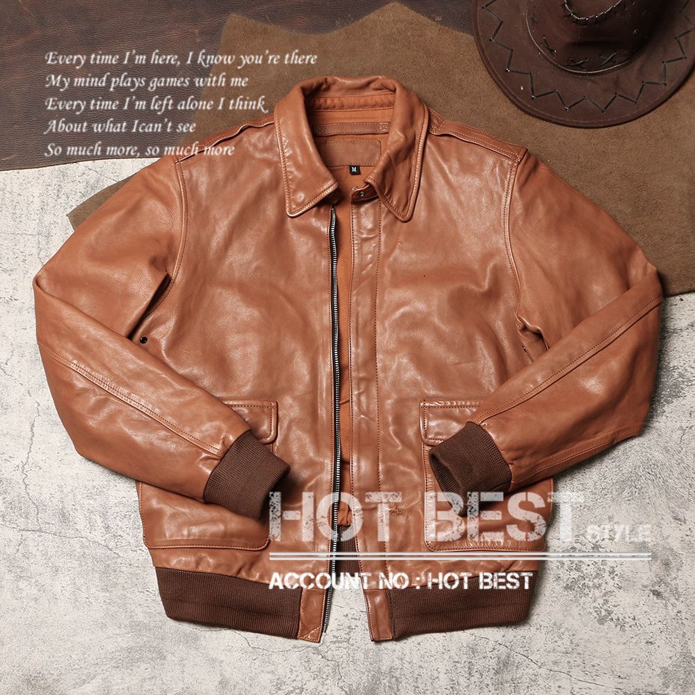 ヴィンテージ羊革レザーフライトジャケットA2ブラウンLARGE 80s 90s