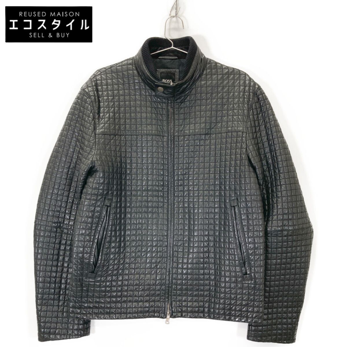 ヒューゴボス ライダースジャケット ラムレザー シングル キルティング ブラック HUGO BOSS ヒューゴボス 50168558 ブラック ラムスキン