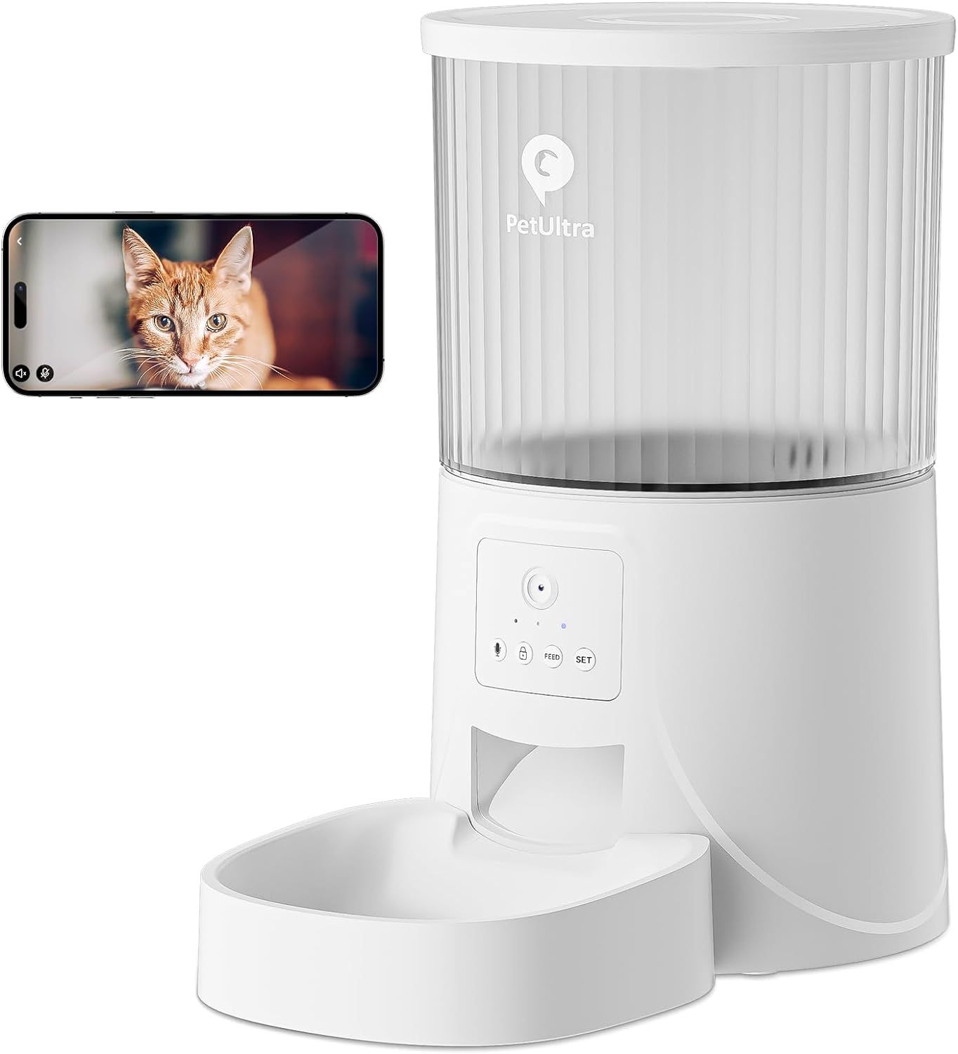 PetUltra 自動給餌器 猫用 ビデオ通話式 10秒録音可 4L容量 2WAY給電 定時定量 盗食防止 半透明タンク お手入れ簡単 PSE認証アダプター