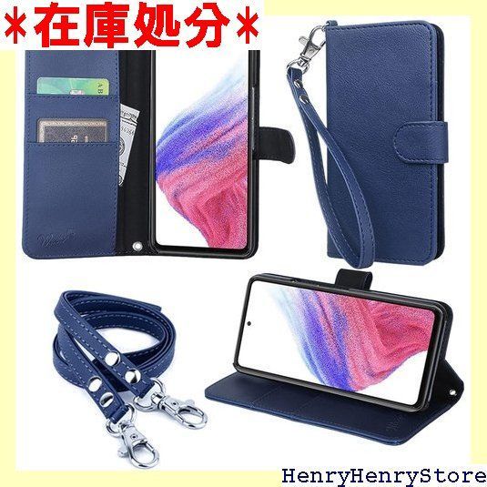wisers Galaxy A53 5G SC-53C / SCG15 対応 手帳型 スマホケース ダークブルー ストラップ 2種付き ハンドストラップ/ネックストラップ カードホルダー 牛革調PUレザー 2022 新型 739