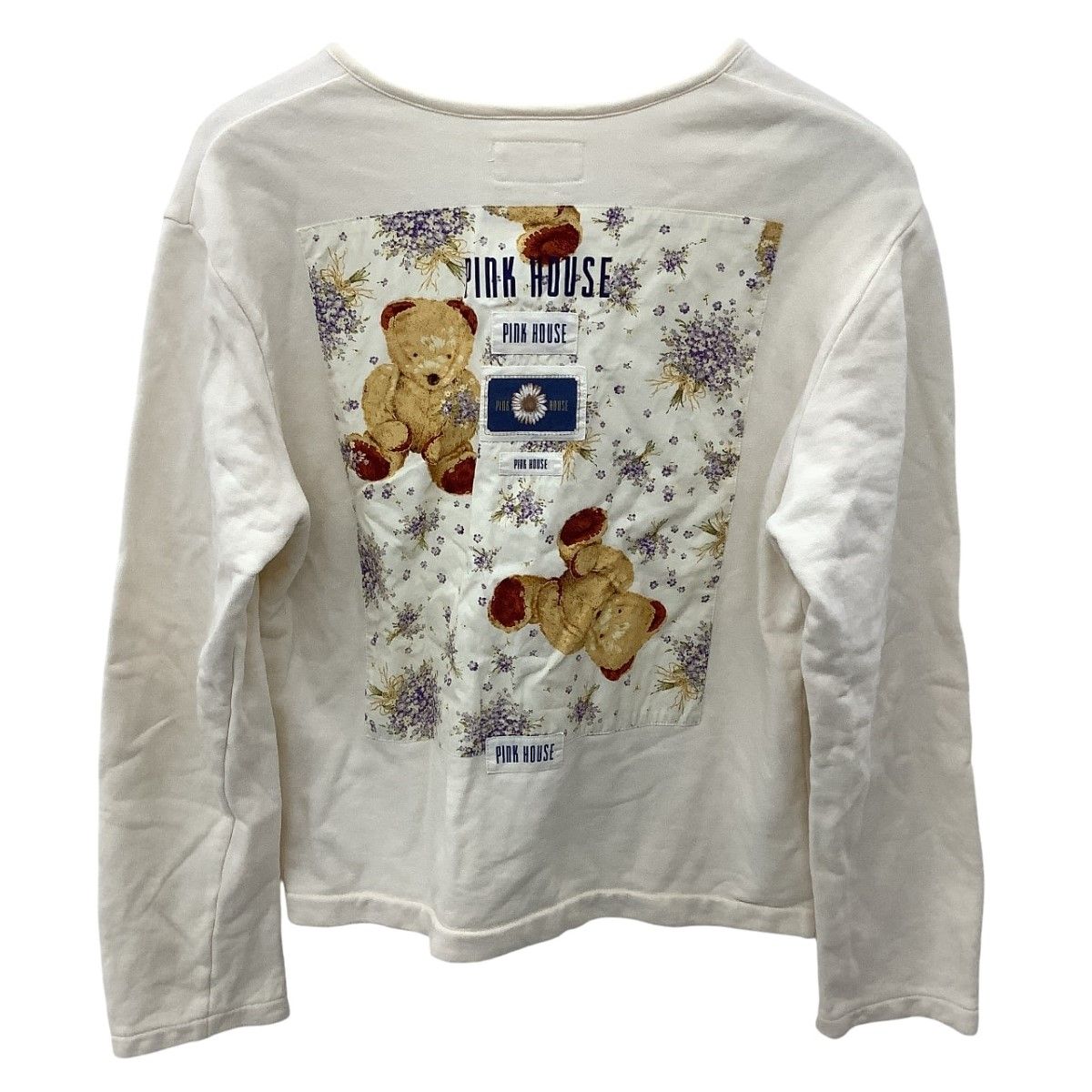 PINK HOUSE ピンクハウス レディース カーディガン ジャケット SIZE L ワッペン テディベア 花柄 アイボリー やや傷や汚れあり PINK HOUSE ピンクハウス レディース カーディガン ジャケット