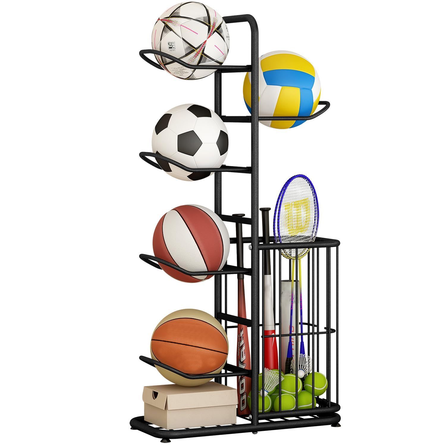 数量 ADTSADDTO ボール収納棚 サッカーラック ボール収納ガレージ ボールラック ガレージスポーツ器材収納場所 バスケット収納棚 バスケット付き おもちゃ|スポーツ装備収納室内