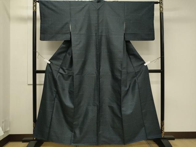 平和屋着物▽上質な紬 単衣 100亀甲 ヱ霞風景花文