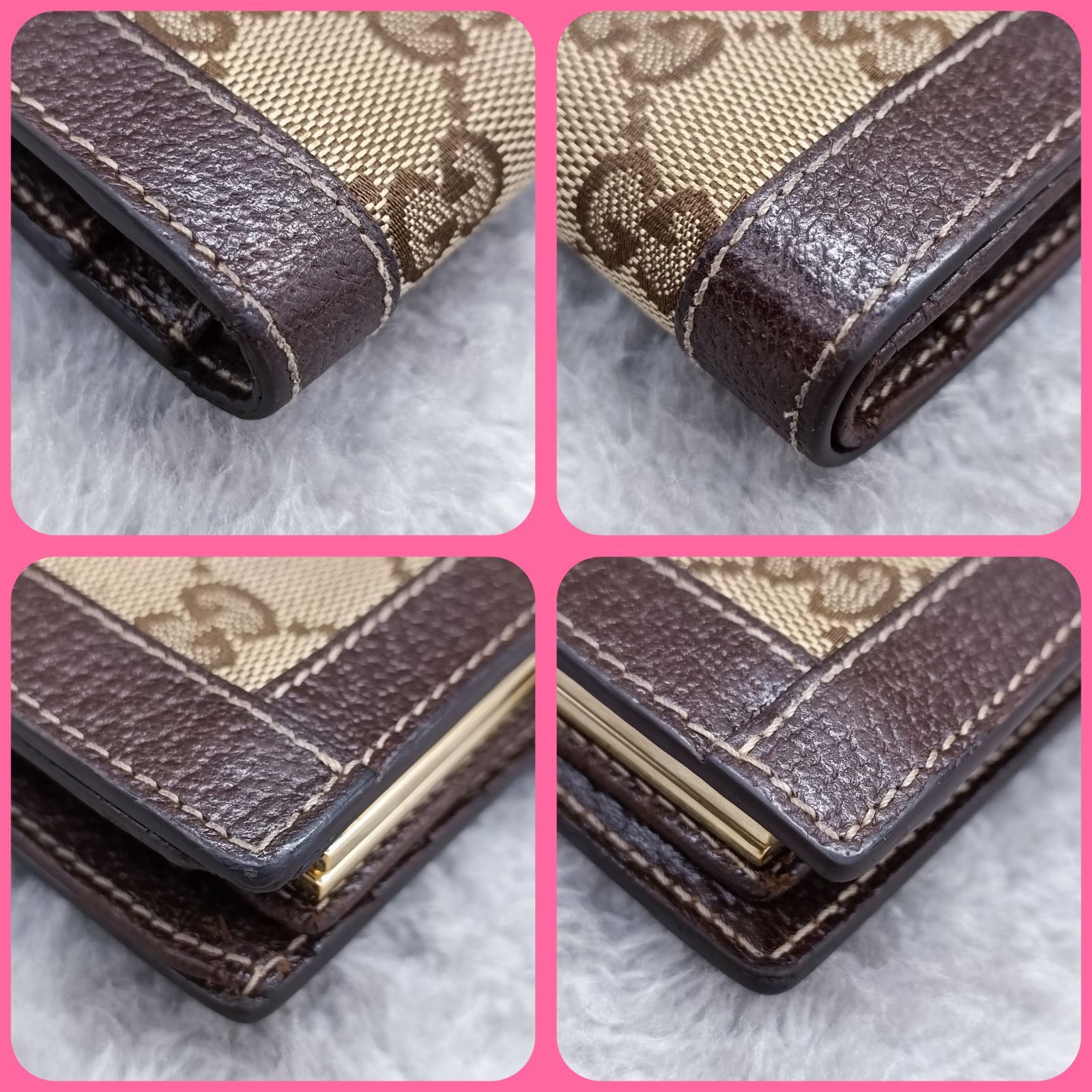 GUCCI 》 グッチ 折財布 GGキャンバス がま口 2つ折財布 コンパクト