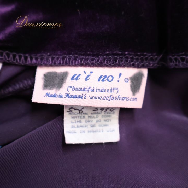 フラダンス 衣装 ワンピース ドレス パープル系 u ino! ベロア 光沢 紫 ノースリーブ ハワイ製 無地 シンプル 袖なし フリル ハワイアン アロハ 上品 ロング 華やか 鮮やか uino WHITEMONARCHHOTEL_COM