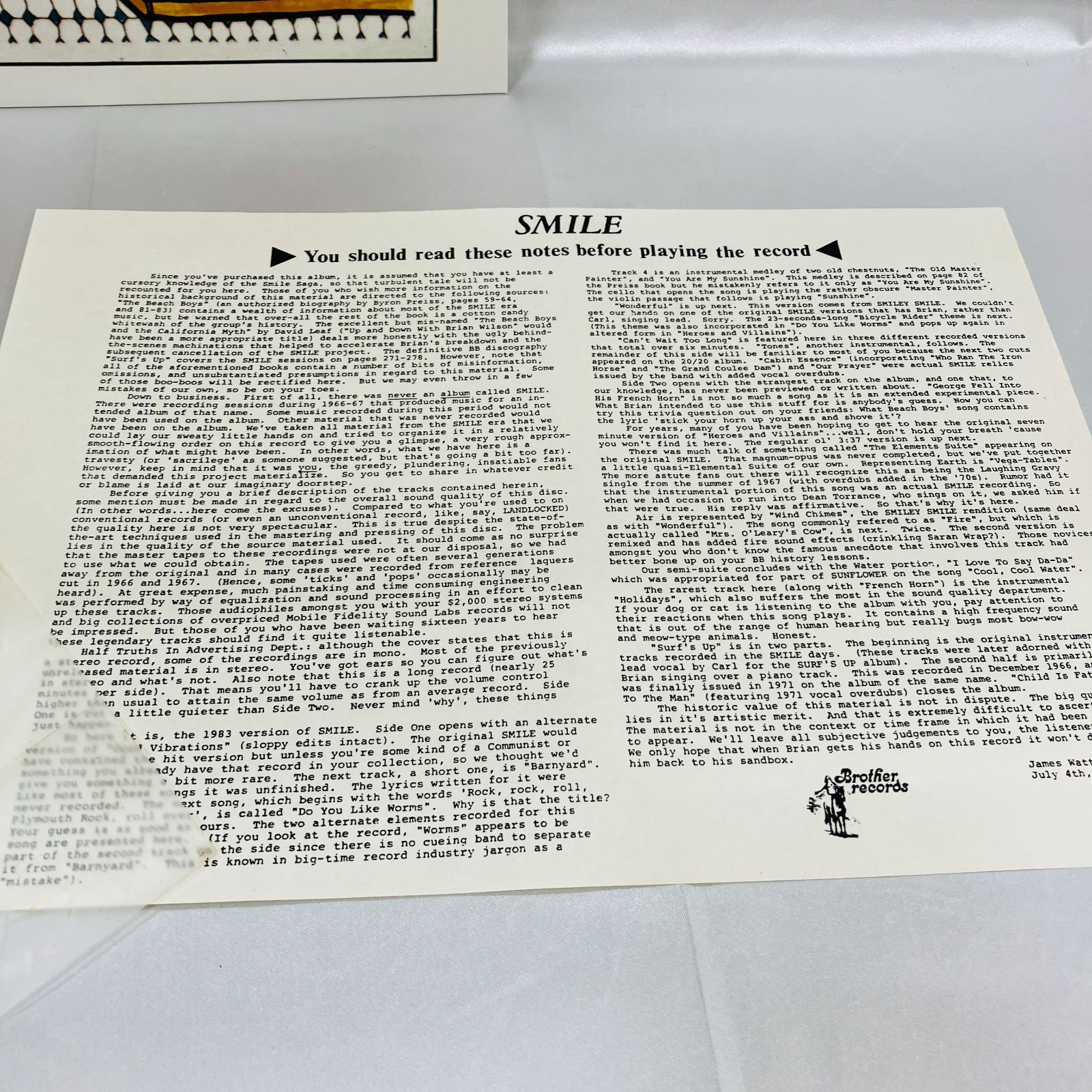 未開封LP ◆ ブライアン・ウィルソン　スマイル　ビーチ・ボーイズ A【LP レコード】The Beach Boys ビーチ・ボーイズ SMILE