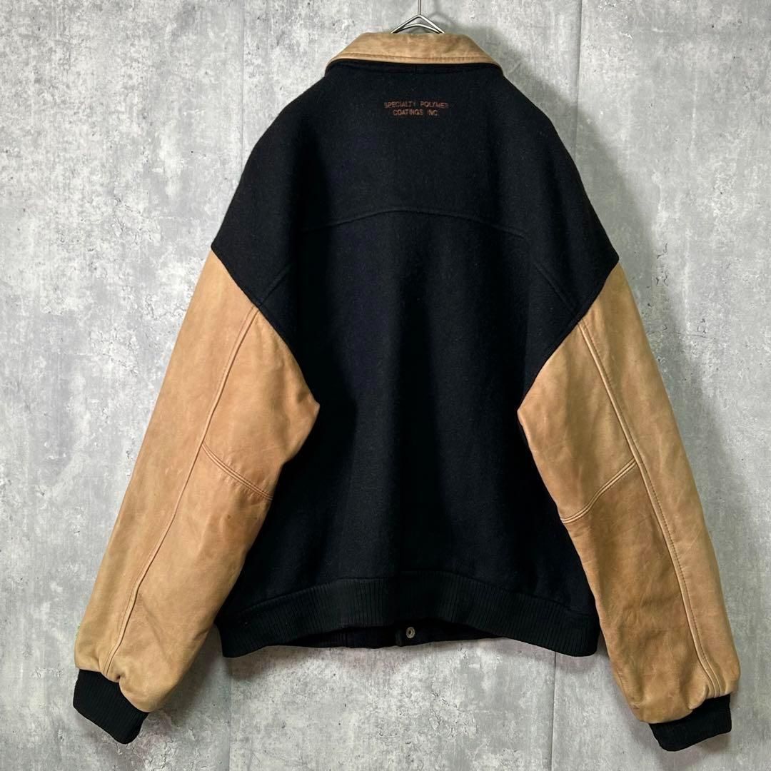 カナダ製 ヴィンテージ 短丈 スタジャン 刺繍 レザー ウール 黒 茶