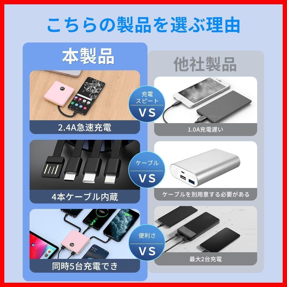 人気商品】【2024新登場】モバイルバッテリー ケーブル内蔵 軽量 小型