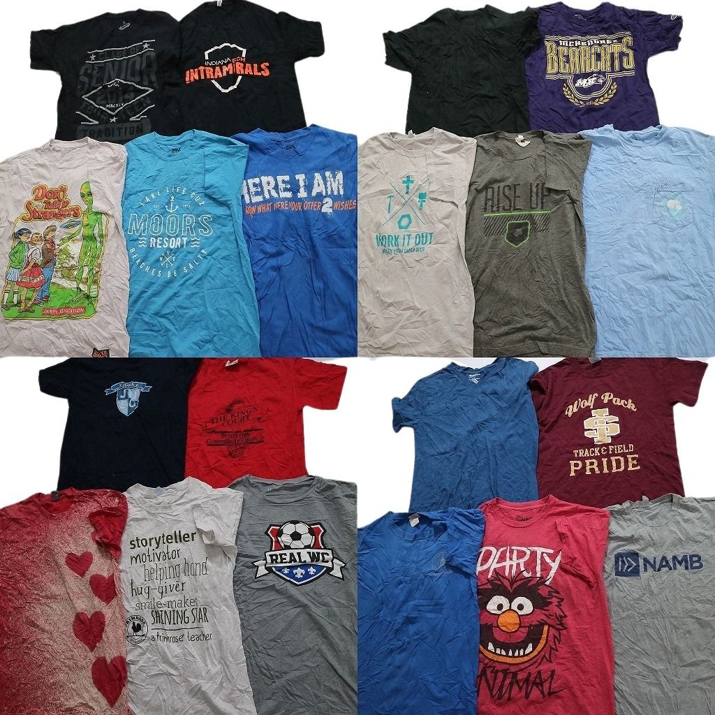 古着卸 まとめ売り カラーmix プリント 半袖Tシャツ 20枚セット (メンズ S ) 英文字プリント カジュアル 丸首 ハート ワンポイント MU3268