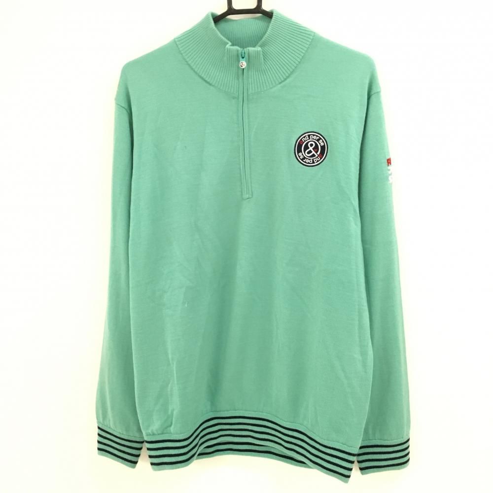 アンパスィ ニットブルゾン ライトグリーン×黒 背面ボーダー ハーフジップ 裏地付き メンズ LL ゴルフウェア and per se