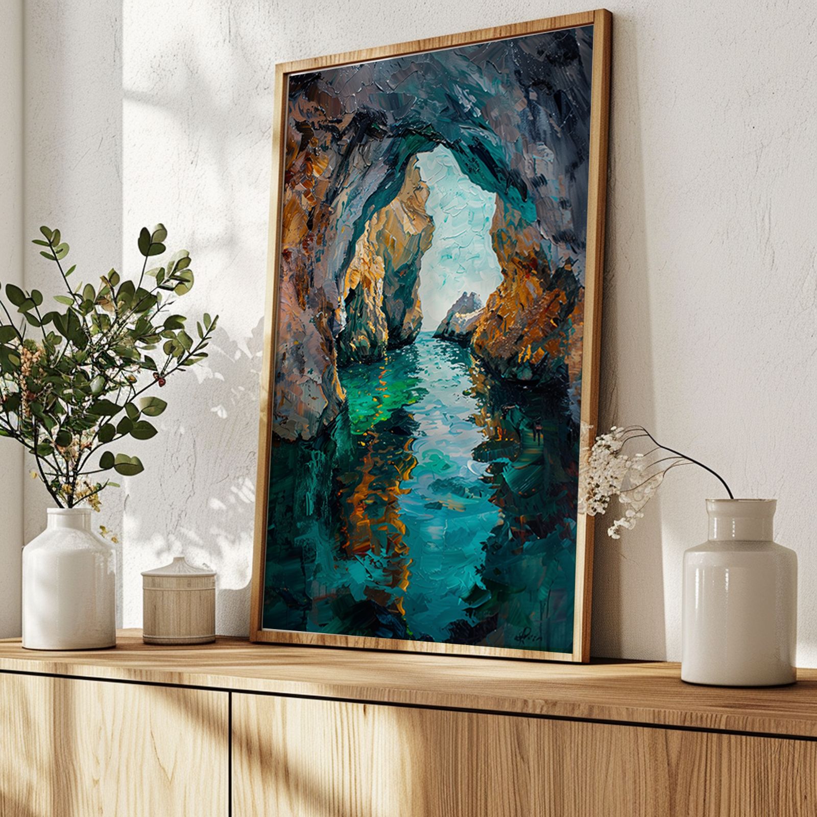 オリジナル抽象表現主義アクリル絵画：モダンな風景画