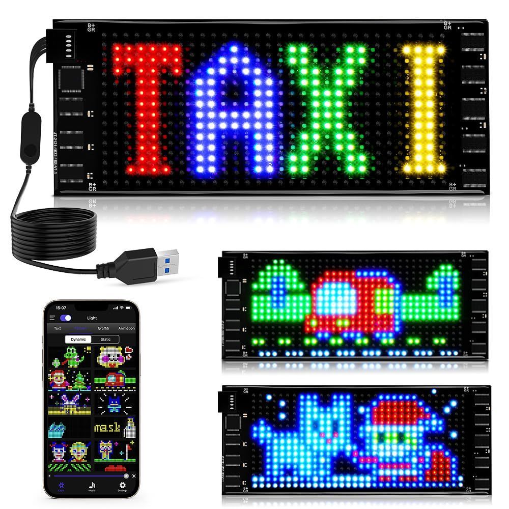 LED アプリ制御アニメーションテキスト楽しい車 ライトサイン、、車の窓パーティーホーム用 Bluetooth LEDサインボード 柔軟なプログラム可能なスクロール装飾 (17cmx7cm) 電光掲示板 小型インテ