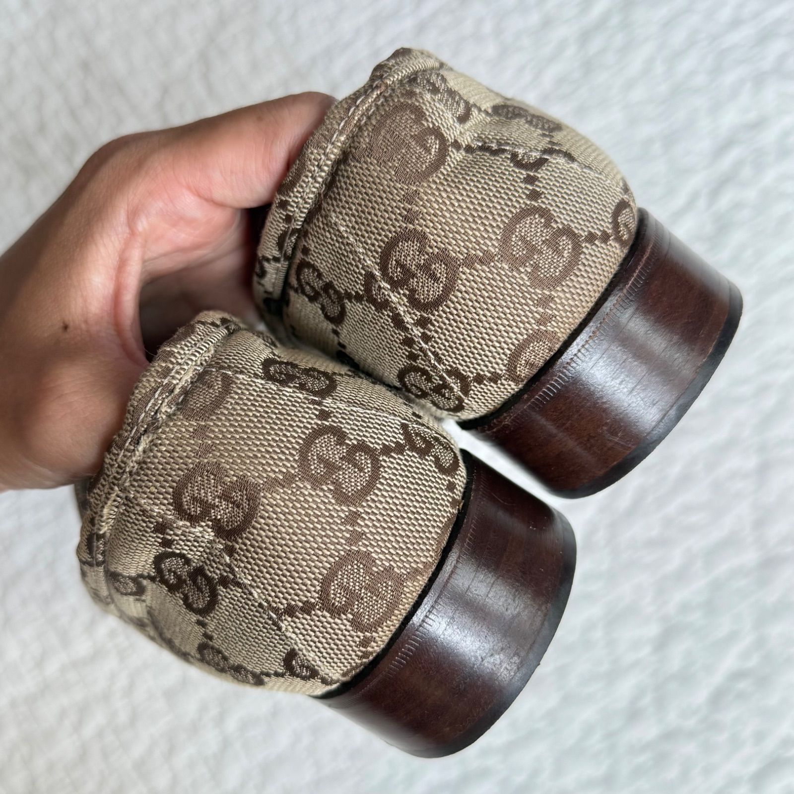 美品 GUCCI グッチ ホースビットローファー GGキャンバス シェリー