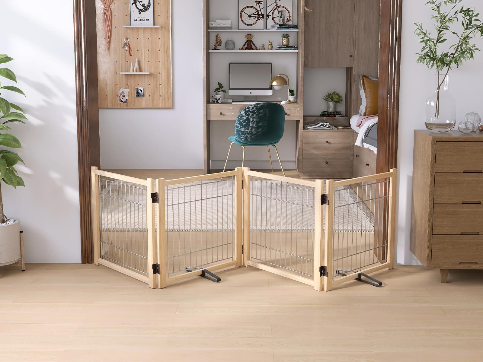 ペットフェンス 犬 ペットゲート 置くだけ 犬 フェンス 室内 ペット 柵 安全柵 小型犬 中型犬 脱走防止 ガード 飛び出し防止 多頭飼い ペットガード 高さ58cm 長さ234cm 4つのパネル