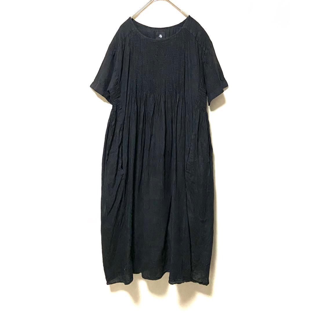 リネン メゾンドソイル ワンピース ポケット付き ピンタック 半袖 サイズ1