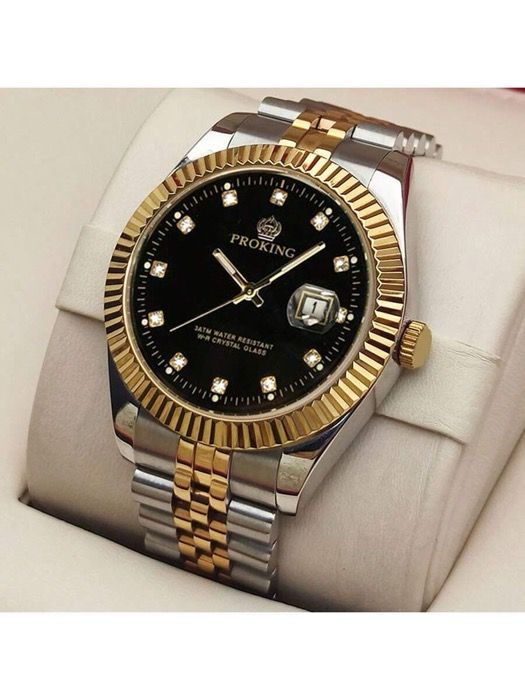 腕時計 メンズ クォーツ 1個 40mm メンズ腕時計 ビジネス防水ステンレススチールケース-バンド クォーツ腕時計 カレンダー付き 夜光ポインター ラインストーン付きブラックダイヤル デイリーウェアに適し 誕