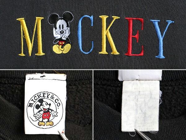 90s 人気 黒 ■ ディズニー オフィシャル ミッキー 刺繍 スウェット トレ