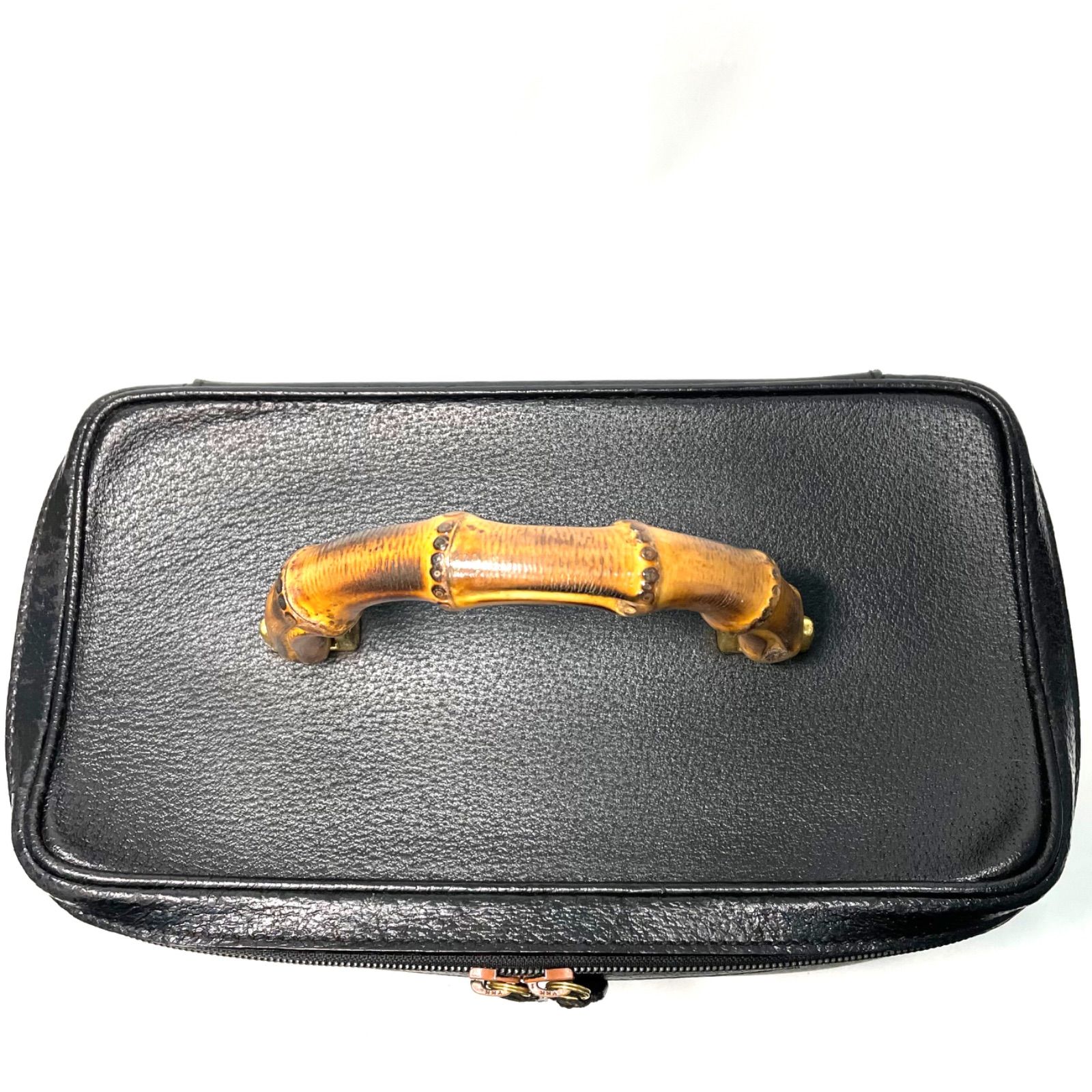 GUCCI グッチ バニティバッグ レザー バンブー ブラック×ゴールド金具