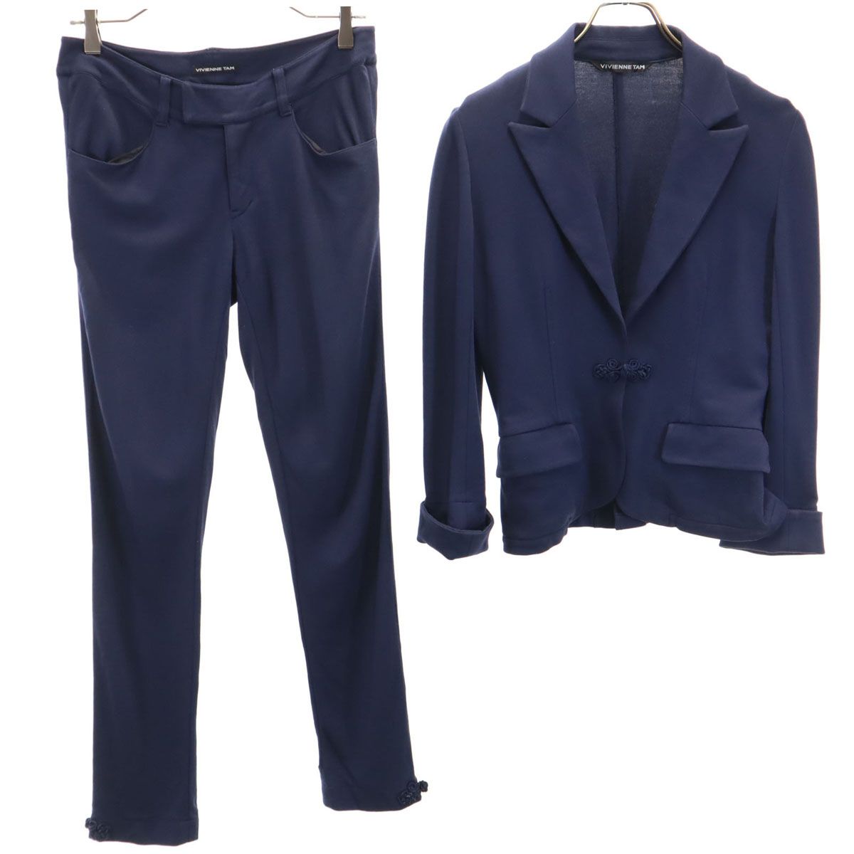 VIVIENNE TAM ヴィヴィアンタム 日本製 テーラードジャケット 上下セットアップ ネイビー ストレッチ レディース VIVIENNE TAM ヴィヴィアンタム 日本製 テーラードジャケット 上下