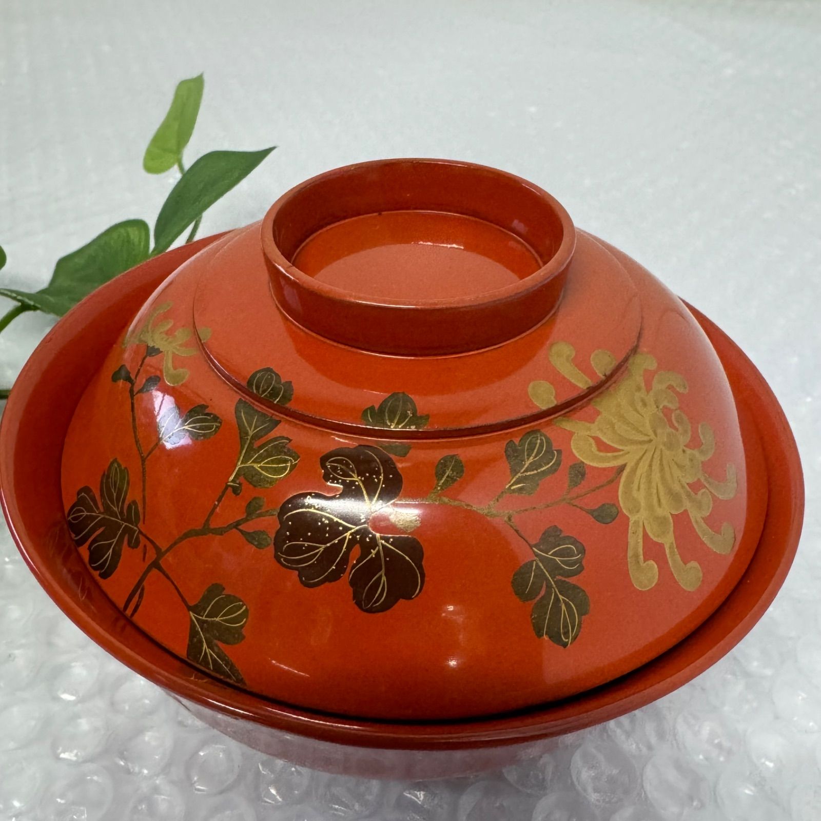 木製漆器 汁椀 吸物椀 朱色 骨董 9客 金蒔絵 金縁 朱蒔 アンティーク