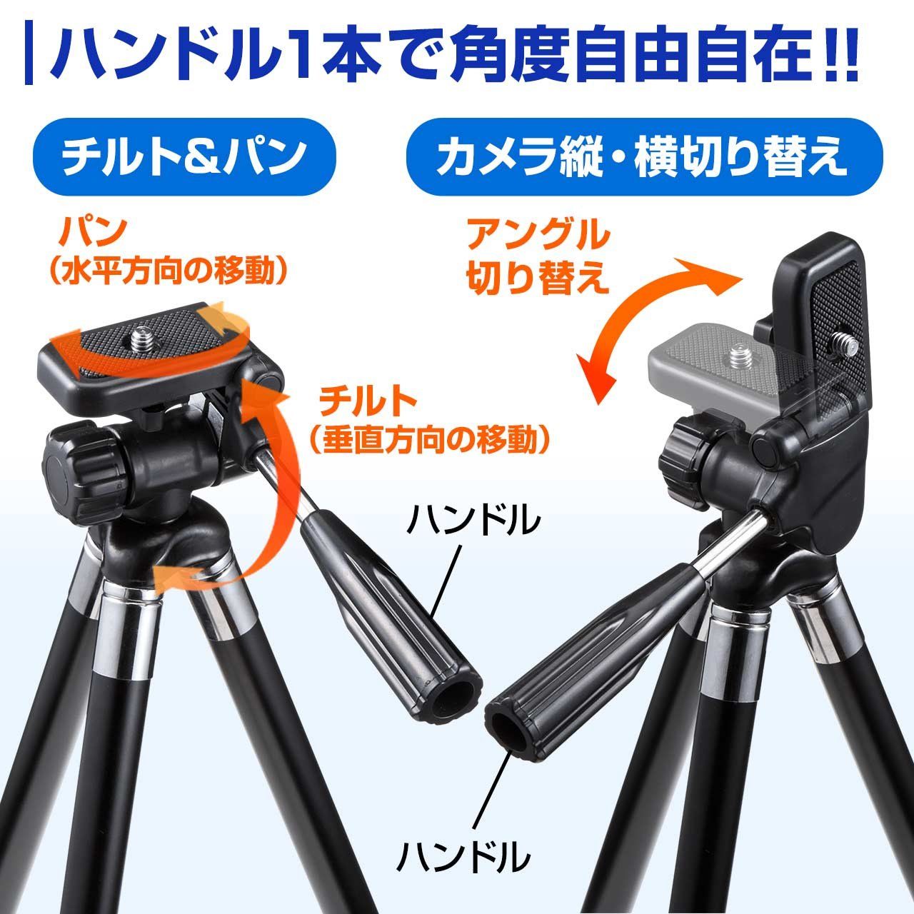 カメラ サンワダイレクト 三脚 8段 小型 軽量 394g デジカメ ビデオ