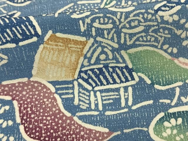 平和屋着物▽上質な小紋　単衣　型染め　風景文　正絹　逸品　AAAW1336fy 平和屋着物▽上質な小紋 単衣 型染め 風景文 正絹 逸品 AAAW1336fyの