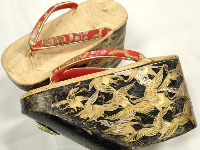 平和屋本店 和装小物 ぽっくり下駄 こっぽり おこぼ下駄 畳表 金蒔絵 千羽鶴 DZAA11504kh5