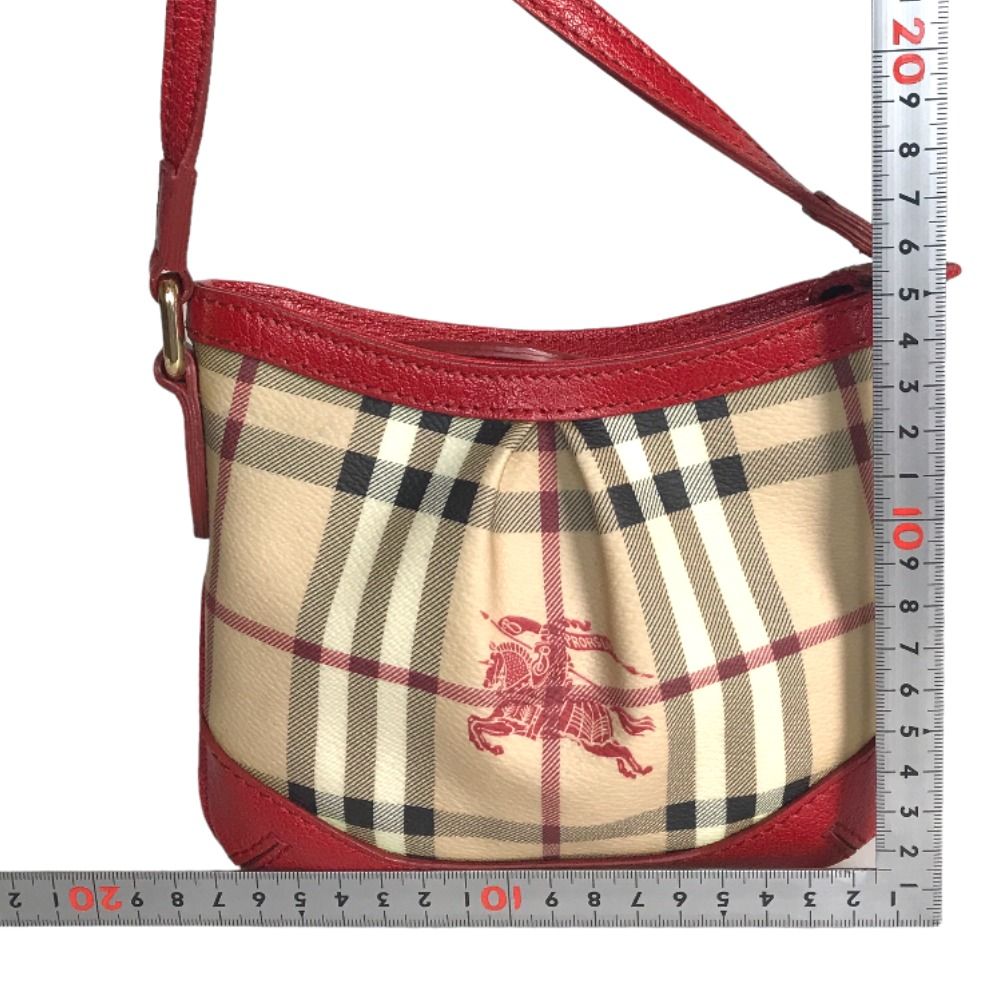 BURBERRY バーバリー ノバチェック ホースロゴ スリングバッグ ショルダーバッグ レディース PVC ベージュ レッド 斜め掛け 肩掛け 赤  ITPHLSON73CAMI 中古品【鑑定済】