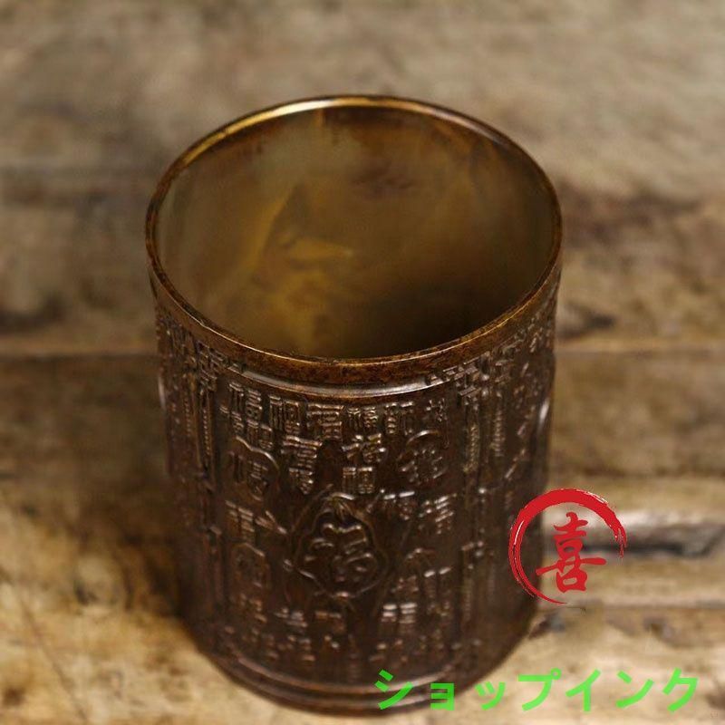 銅 細工 レリーフ百福筆筒 収納箱書道具 文房具 装飾品 工芸品