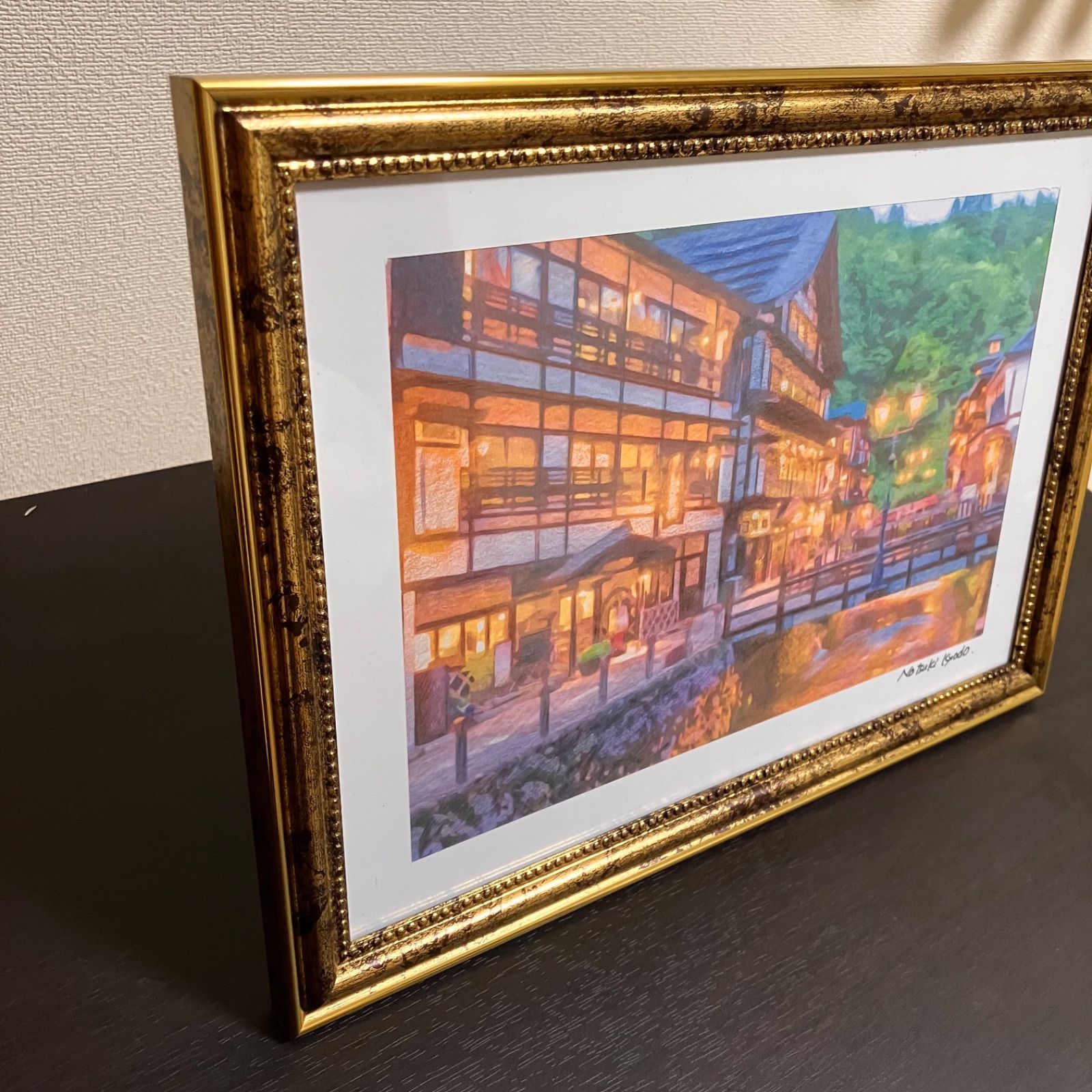 ジブリアート14 千と千尋の神隠しより「銀山温泉」額装品 額縁寸法 33