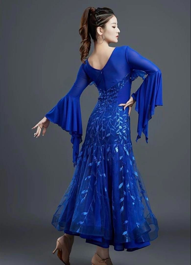 ♥ 発表会 競技会向き スタンダードドレス ブルー Mサイズ