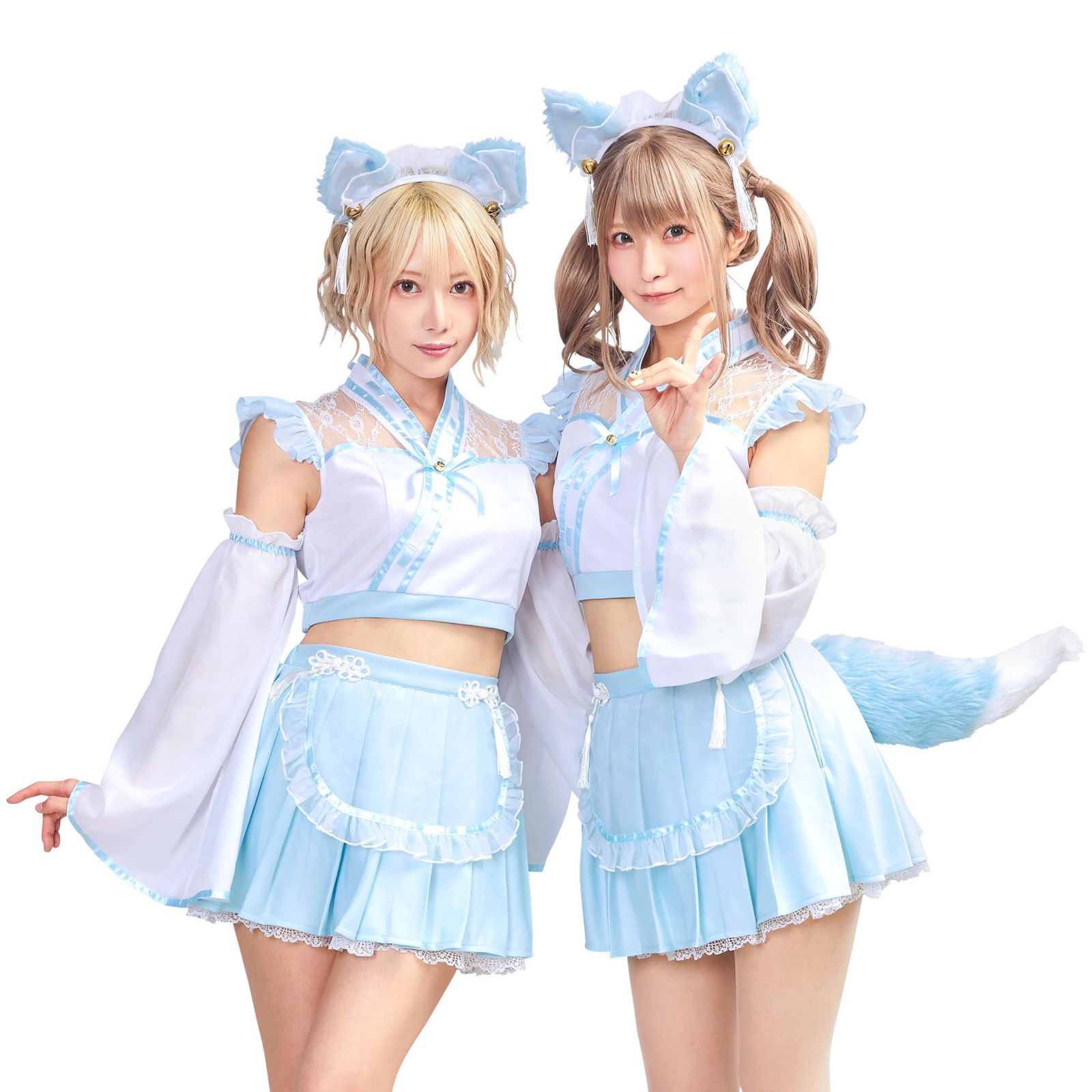 数量 狐巫女 メイド服 レディース メイド ブルー 巫女 狐巫女メイド 衣装 ハロウィン 仮装 コスプレ SugarWhip コスチューム クリアストーン Clearstone