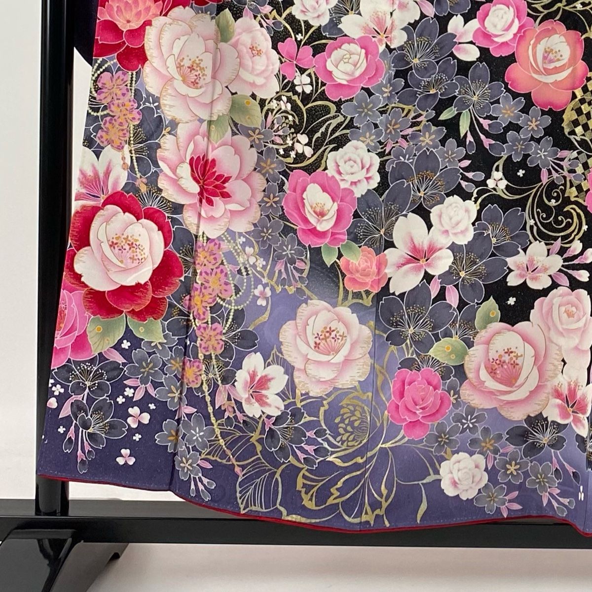 振袖 身丈168cm 裄丈68cm L 袷 牡丹 桜 銀通し 銀彩 赤 正絹 美品 逸品 中古 振袖 身丈157.5cm 裄丈68cm L 袷 牡丹 桜 金銀彩 銀通し 黒 正絹 逸品