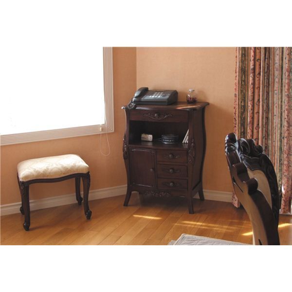 アンティーク調電話台|ファックス台 幅60cm ブラウン 木製|マホガニー 引き出し付き コモ 猫足 完成品