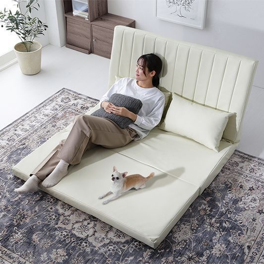 ♪3WAY ハイバック カウチソファ セミダブル ホワイト 幅120cm ファブリック ローソファ ソファ カウチソファ ソファベッド ベッド 簡易ベッド 来客用ベッド