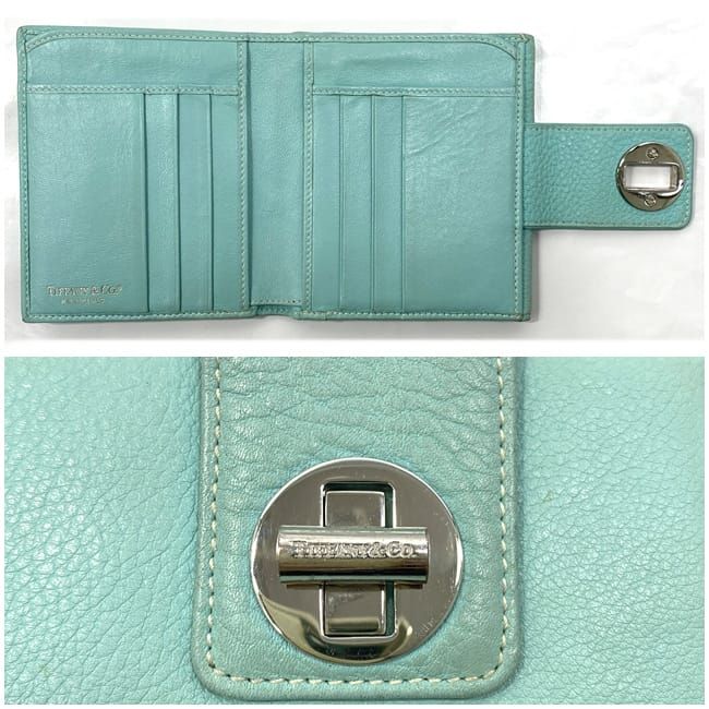 ティファニー コインケース 財布 ターンロック ブルー レザー purse ティファニー 二つ折り 財布 ブルー ターンロック レザー 中古
