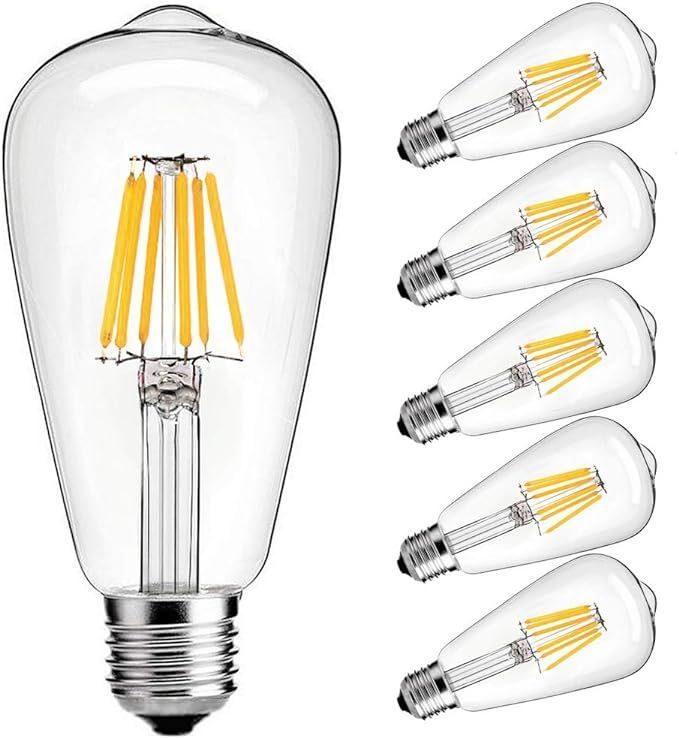 ST64 フィラメント LED電球 エジソンランプ E26口金 (6W) 60W形相当 電球色相当2700K 広配光タイプ 360度発光 クリLED電球 クラシック レトロ電球 シャンデリア用LED電球 調光器対応 (6個入)