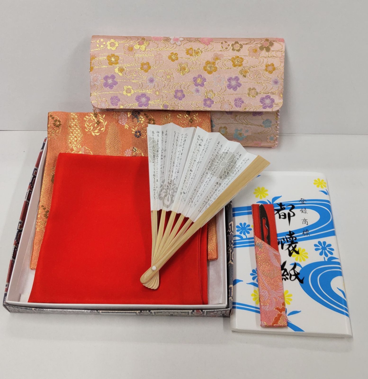 茶道帛紗セット 帛紗 正絹 7匁入 古袱紗付き D―1帛紗∶お扇子の色はお