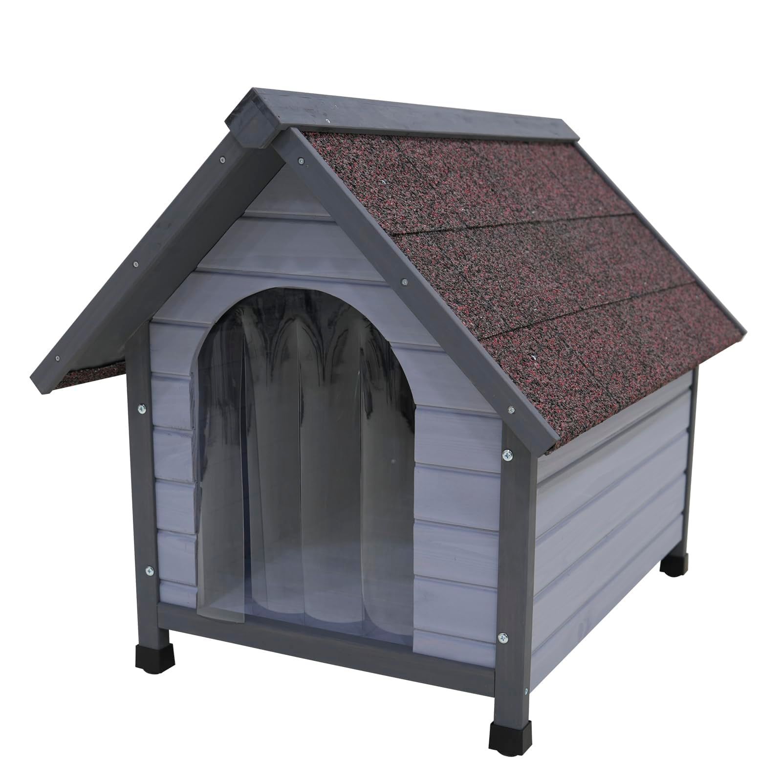 木製ドッグハウス 屋内屋外兼用 アスファルト屋根付き 防風防雨 耐久性のある犬小屋 グレー グレー 88*73*65