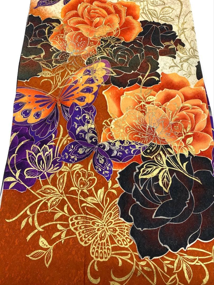 振袖 豪華 銀通し 刺繍 金彩 グリッター箔 薔薇 身丈170cm 撥水加工済 