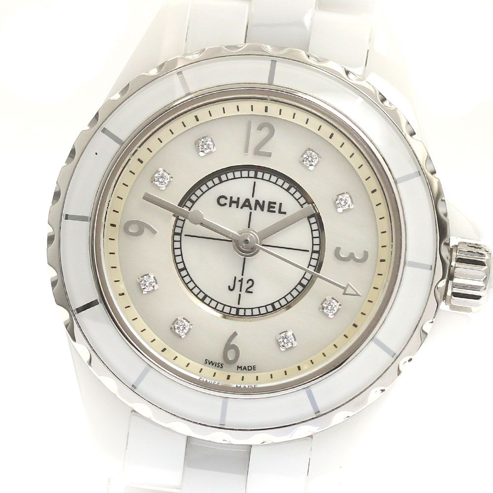 シャネル CHANEL H2570 J12 ホワイトセラミック 8Pダイヤ クォーツ レディース 保証書付き_883538
