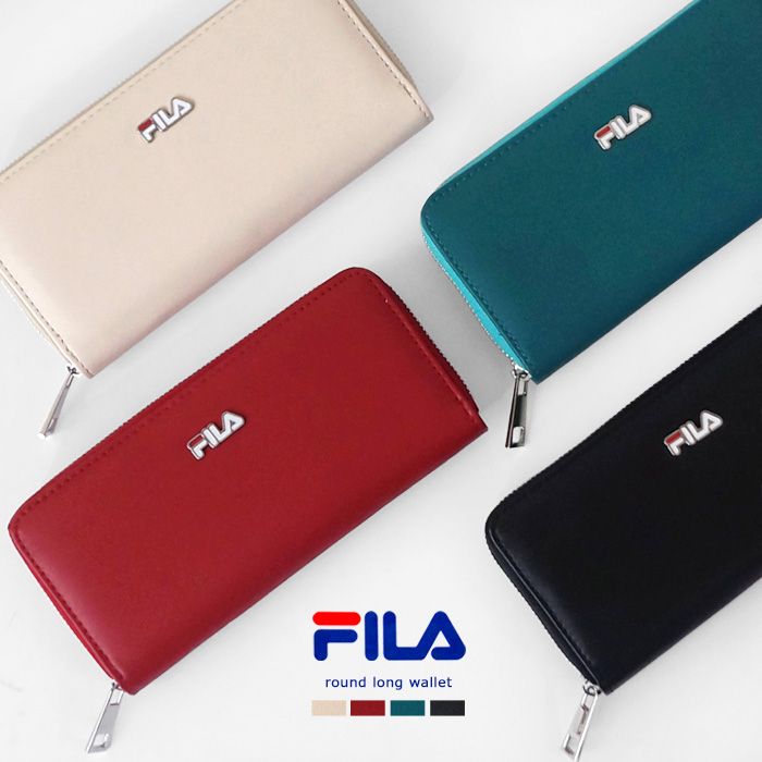 FILA フィラ 財布 レディース ロゴ ブローチ ラウンド 長財布 無地 おしゃれ 合皮 新品 プレゼント ギフト / メール便送料無料 _ke 【メール便】