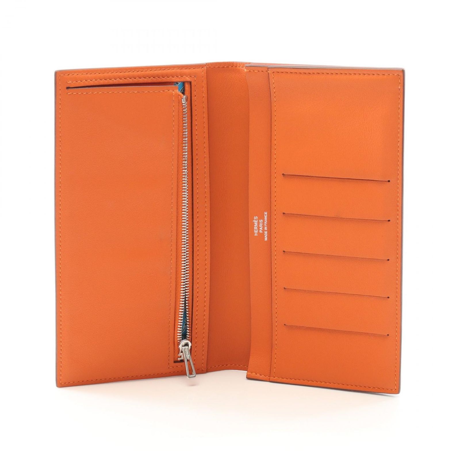 極美品 ⭐️HERMES 大人気 オレンジ レザー 長財布 エルメス HERMES 二つ折り長財布 シチズン ツイル ロング シルク