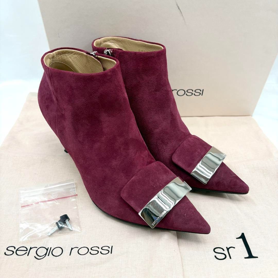 sergio rossi セルジオロッシ sr1 プレート サイドジップ ブーツ ブーティ ボルドー