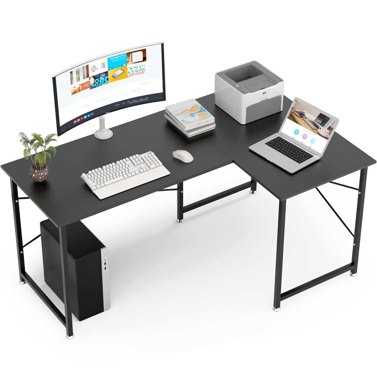 パソコンデスク L字デスク 幅160cm 100cm 奥行60cm モニターアーム取付対応 L字型デスク 左右入替 ワークデスク コーナーデスク ゲーミング オフィスデスク 足元フリー設計 横揺れ防止 シンプル 黒 ブラック 作業机 高強度のメラミン